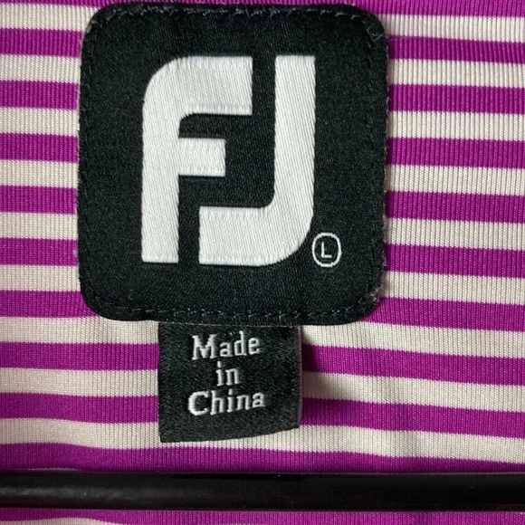 FOOT JOY MENS SIZE L ( SEE BELOW) MAGENTA STRIPE POLO SHIRT SPANDEX END CLEAN - Picture 3 of 10